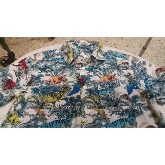 365 Kids Boys Button-Down Shirt SZ 5 Dinosaurs Vibrant Colors - Picture 2 of 3